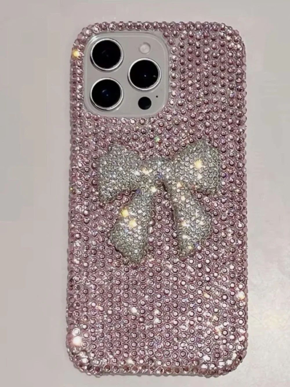 Pink Rhinestone Bow Bling Phone Case - Compatible with Multiple Models